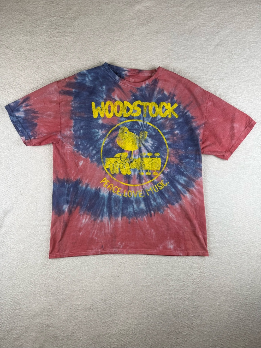 Woodstock Men’s Tie Dye Swirl Peace Love Music Festival Blue Festival T-Shirt XL